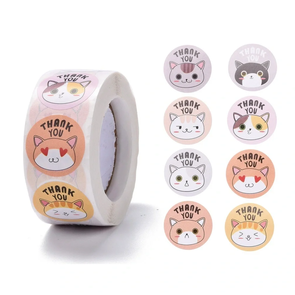 500pcs Cat Print Thank You Stickers Roll